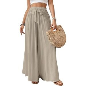 MSRP $36 Bsubseach Women's M Light Khaki Wide Leg Pants Flowy Palazzo Pants High